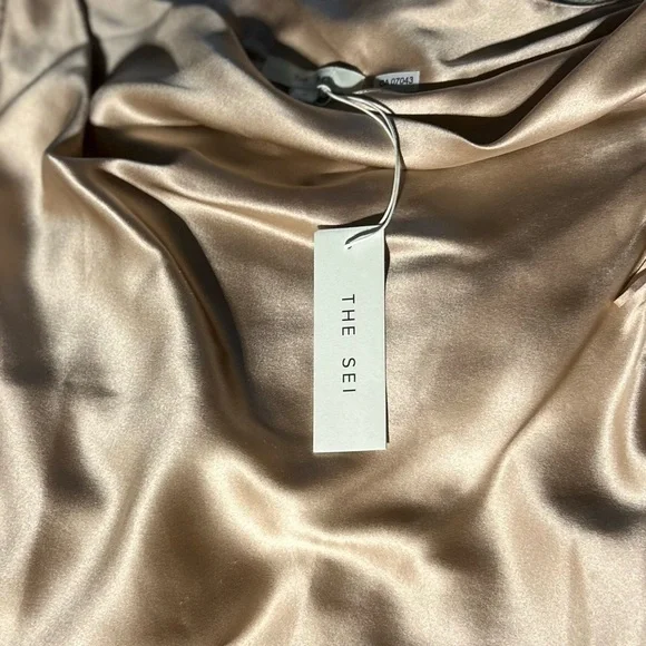 THE SEI NWT One Shoulder Cowl Neck Silk Camisole in Champagne Sz 0 - Picture 8 of 9